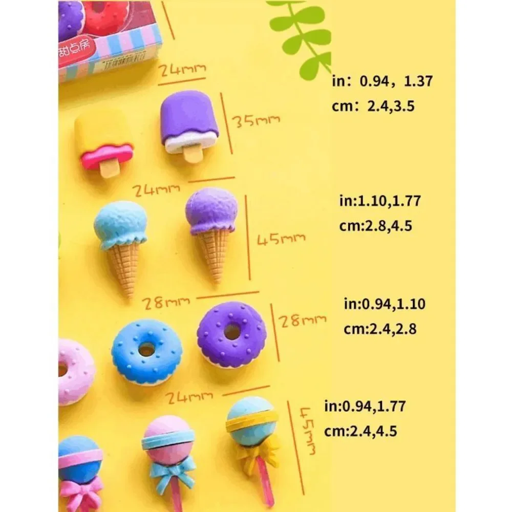 8 8pcs Creative Ice Cream & Cake Shaped Erasers Toy Set